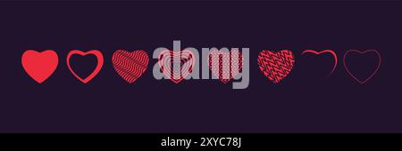 Set of different heart shapes, hearts elements, objects, symbols, Heart UI, UX and used in Love concepts, vector illustration Stock Vector