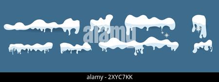 Fozen Snow ice vector. Winter ice design. Snow and ice. White blue snow pattern. Snow frame decoration isolated on blue background Stock Vector