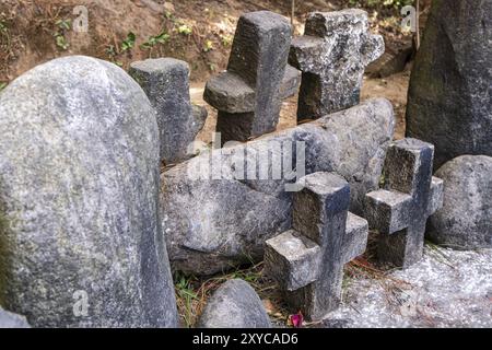 Deidad Pascual Abaj, situado en su altar, cerro Turkaj, Chichicastenango, Quiche, Guatemala, America Central, Central America Stock Photo