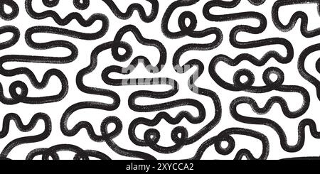 Brush, marker hand drawn bold doodle lines seamless pattern. Abstract modern maze geometric ornament background. Stock Vector