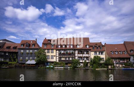 Row of houses Little Venice on the banks of the Regnitz, Bamberg, Upper Franconia, Bavaria, Germany, Europe Stock Photo