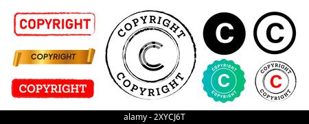 C copyright label emblem symbol of registered legal right protection collection Stock Vector