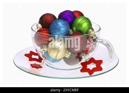 Christmas ball in tea glass, christmas ball tea cup 02 Stock Photo