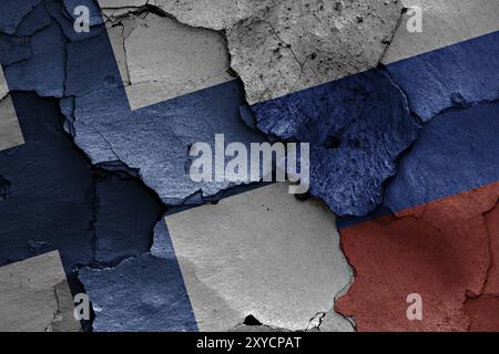 flags of Finland and Russia painted on cracked wall Stock Photo - Alamy
