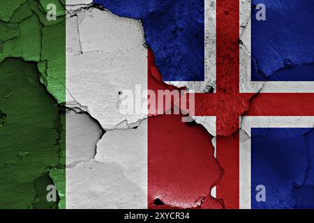flags of Iceland and Italy painted on cracked wall Stock Photo - Alamy