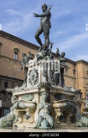 Ancient fountain of Neptune in the old town of Bologna, built by Giambologna Stock Photo