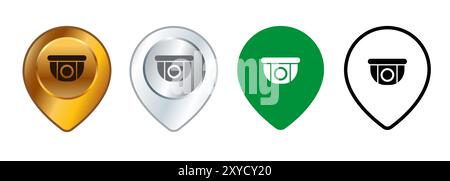 CCTV zone safe place secure area camera control monitor security location map sign symbol set collection design icons Stock Vector