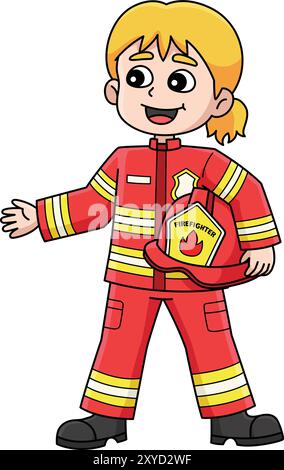 Female Firefighter Colored Cartoon Illustration Stock Vector Image ...