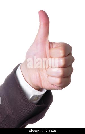 Hand in a suit making the OK sign isolated in white background Stock Photo