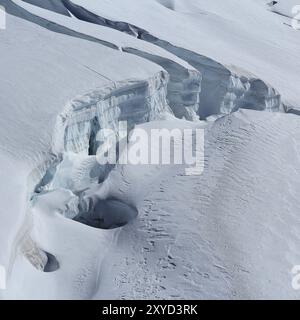 Detail of the Aletsch glacier seen from Jungfraujoch, Switzerland. Crevassses Stock Photo