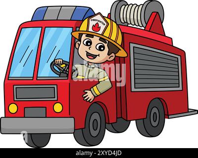 Firefighter Driving a Fire Truck Colored Cartoon Stock Vector Image ...