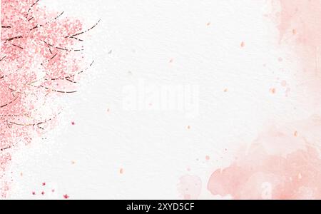 cherry blossom Spring background with pink and white flower frame card Stock Vector