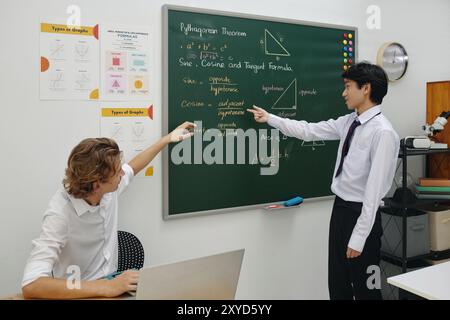 Teaching Pythagorean Theorem in Classroom Setting Stock Photo