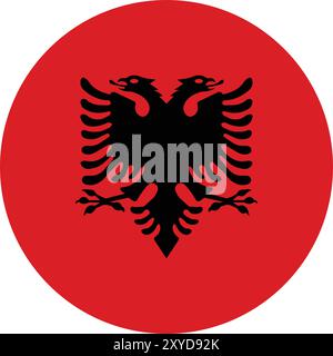 The national flag of Albania featuring a bold red background with a black double-headed eagle, symbolizing strength and sovereignty in Europe Stock Vector