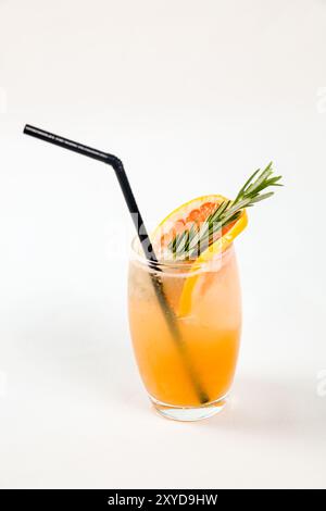 Fresh Pure Grapefruit Juice on white background Stock Photo