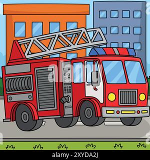 Firefighter Truck Colored Cartoon Illustration Stock Vector Image & Art ...