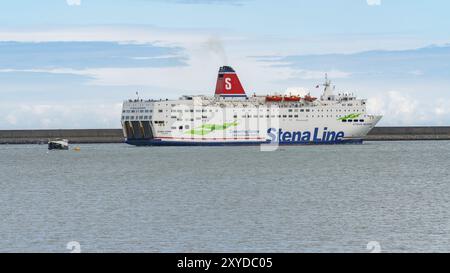 Goodwick, Wales, UK, May 20, 2017: Stena Line ferry leaving Fishguard bay on the way to Rosslare in Ireland Stock Photo