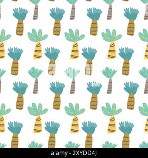 Childrens fashion pattern with baby animals. Cute safari african animals with plant - print. Childish seamless pattern for nursery design, kids textil Stock Vector