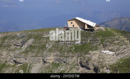 New summit station of the Chaserrugg cable car. Swiss Alps Stock Photo