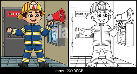 Firefighter with Megaphone Coloring Page for Kids Stock Vector Image ...