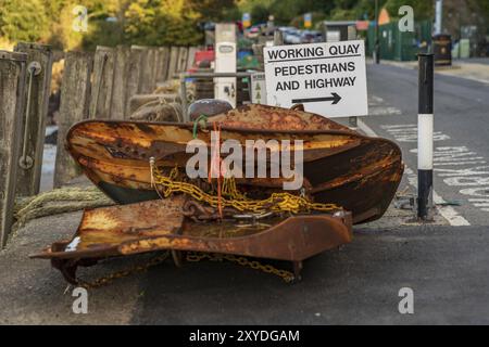 Sign: Working Quay, Pedestrians and Highway, seen in Ilfracombe, Devon, England, UK Stock Photo