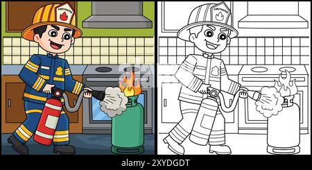 Firefighter Holding a Fire Extinguisher Coloring Stock Vector Image ...