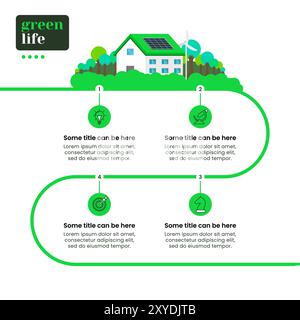 Infographic template with icons and 4 options or steps. Green line. Can be used for workflow layout, diagram, banner, webdesign. Vector illustration Stock Vector