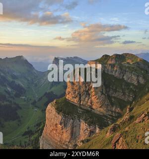 View from Mount Niederhorn Landscape in the Bernese Oberland. Swiss Alps. Mount Gemmenalphorn Stock Photo