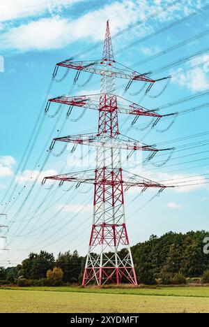 Red white pylon, low angle Stock Photo