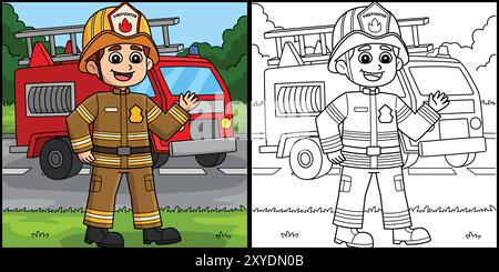 Male Firefighter Coloring Page for Kids Stock Vector Image & Art - Alamy