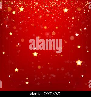 Red background with golden stars and sparkle effect Stock Vector