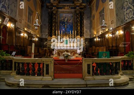 Ajaccio, Corsica - October 11, 2019: Historic church interior where Napoleon may have been baptized. Sacred Altar of Ajaccio Stock Photo