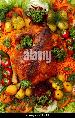 Appetizing grilled chicken with colorful vegetables food still life Stock Photo