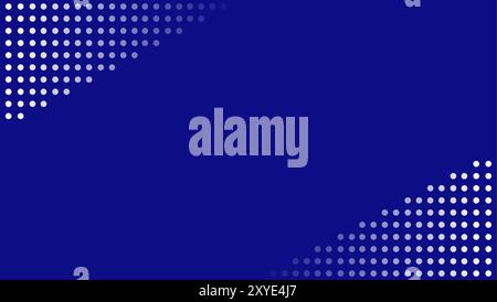 Abstract dark blue background with white dotted patterns in corners. Geometric design template for banner, poster, or website header with copy space Stock Vector
