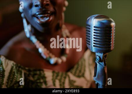 Talented Woman Singing In Mic Stock Photo