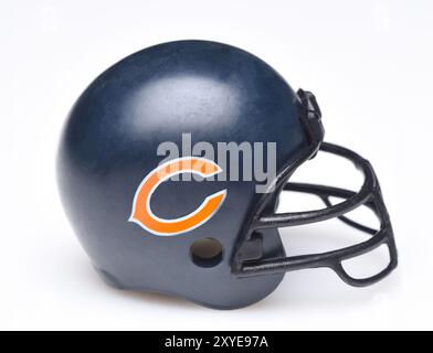 IRVINE, CALIFORNIA - AUGUST 30, 2018: Mini Collectable Football Helmet for the Chicago Bears of the National Football Conference North. Stock Photo