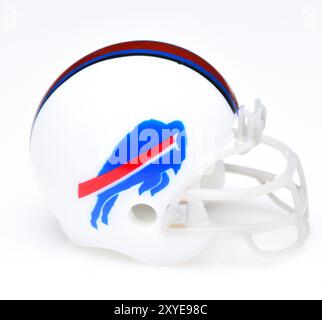 IRVINE, CALIFORNIA - AUGUST 30, 2018: Mini Collectable Football Helmet for the Buffalo Bills of the American Football Conference East. Stock Photo