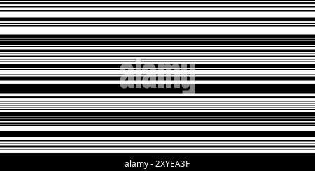 Simple monochrome bg with thin and thick horizontal lines as seamless pattern. Barcode black and white vector bg. Binary image of machine coding for m Stock Vector