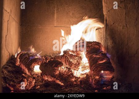 Blaze fire flame in stove, orange and black Stock Photo