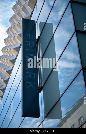 Illuminated sign at a Primark shop in the centre of Desden on Prager Stra Stock Photo