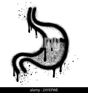 Graffiti stomach icon with black spray paint isolated on white background. Stock Vector