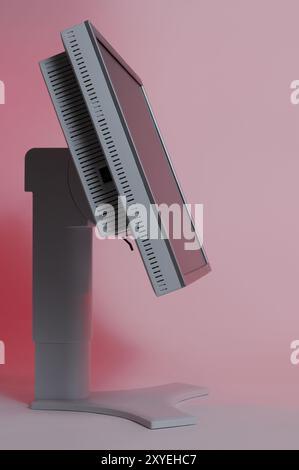 LCD computer monitor side view close-up isolated on pink Stock Photo