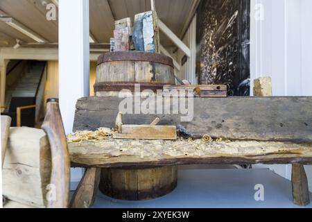 Joiner's plane on a workbench Stock Photo