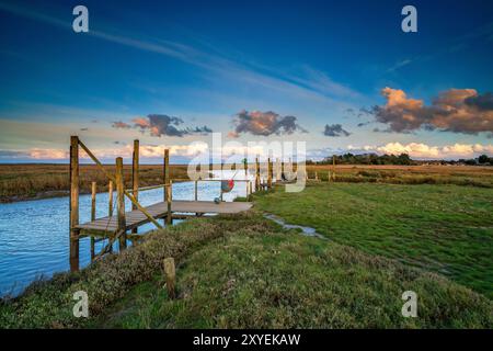 Thornham Old Harbour at sunset, Thornham, Norfolk, England, Uk Stock Photo