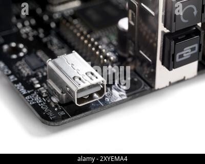 Intel Thunderbolt connector socket on a motherboard on white background Stock Photo
