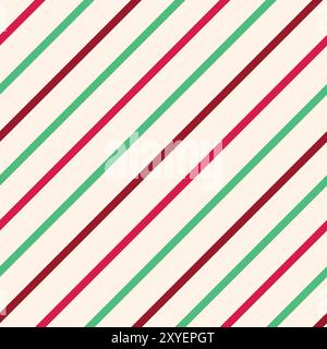Striped diagonal lines seamless pattern in red and green Christmas colors. For fabric, textile, wrapping paper and backgrounds Stock Vector