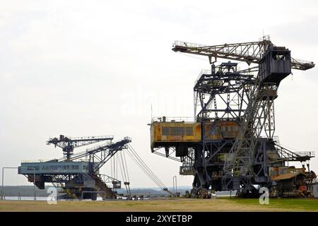 Coal excavator in a disused open-cast lignite mine Stock Photo