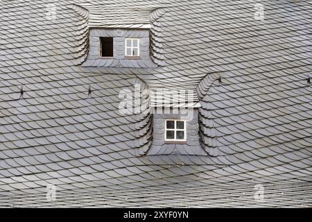 Slate roof of historic houses in Goslar, Harz, Lower Saxony, Germany, Europe Stock Photo