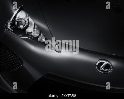 Closeup of 2012 Lexus LFA supercar detail black and white Stock Photo