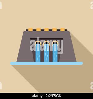 This flat style icon represents a hydroelectric power plant generating electricity using water power Stock Vector